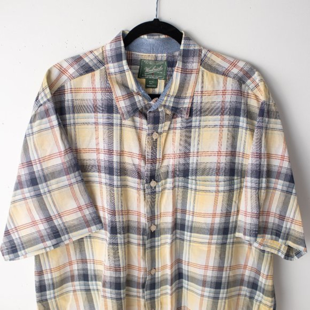 Woolrich Men's Short Sleeve Button Down Plaid‎ Shirt XL Altered
